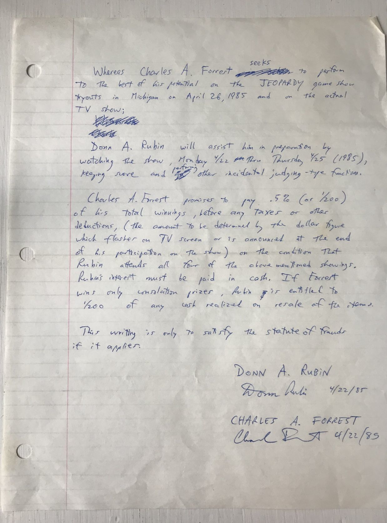 Donn Rubin and Chuck Forrest contract